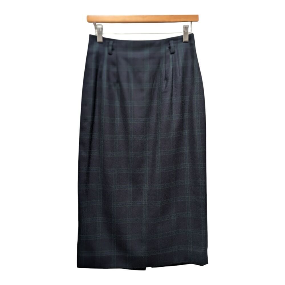 Vintage 80s Talbots Classic Wool Black Watch Tartan Plaid Midi Pencil Skirt, 8P
